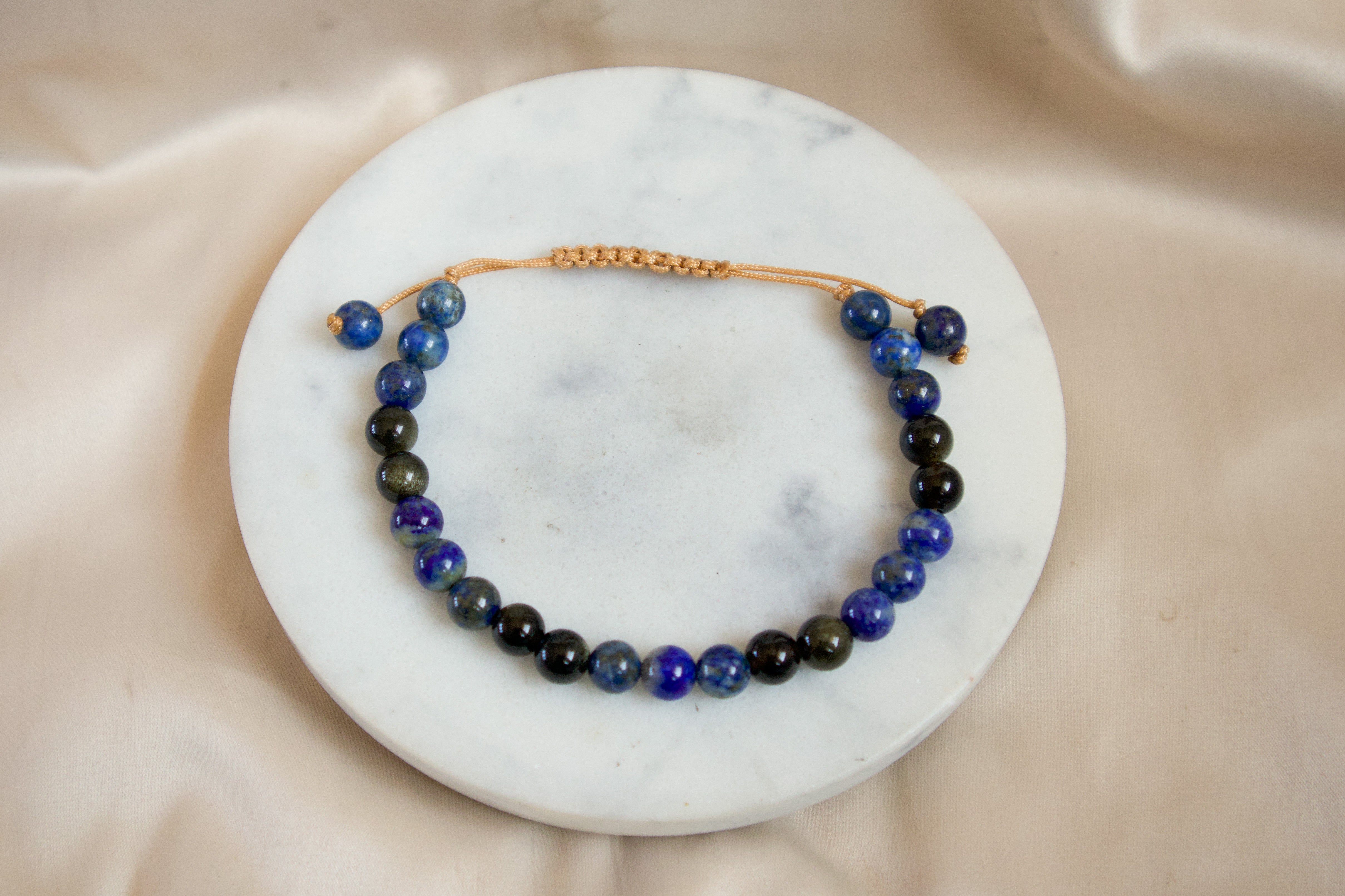 Lapis Lazuli + Gold Sheen Obsidian Adjustable Bracelet