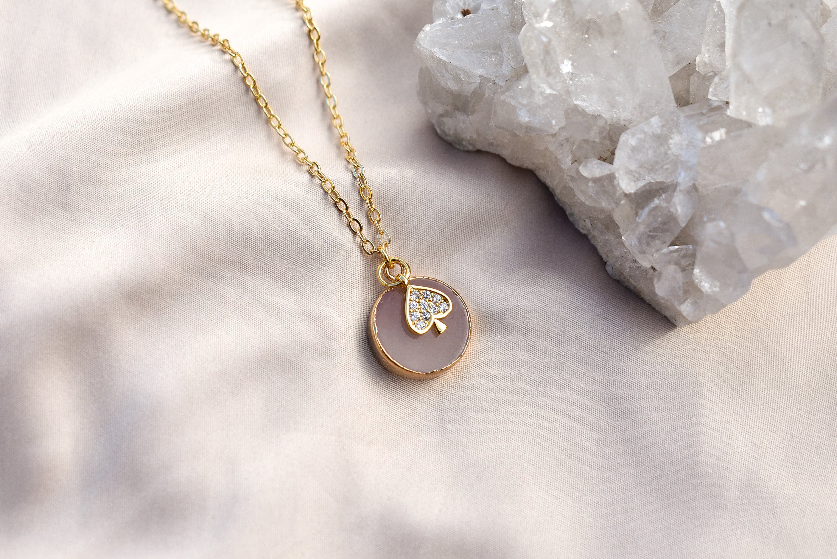 Rose Quartz Heart Necklace Gold Filled