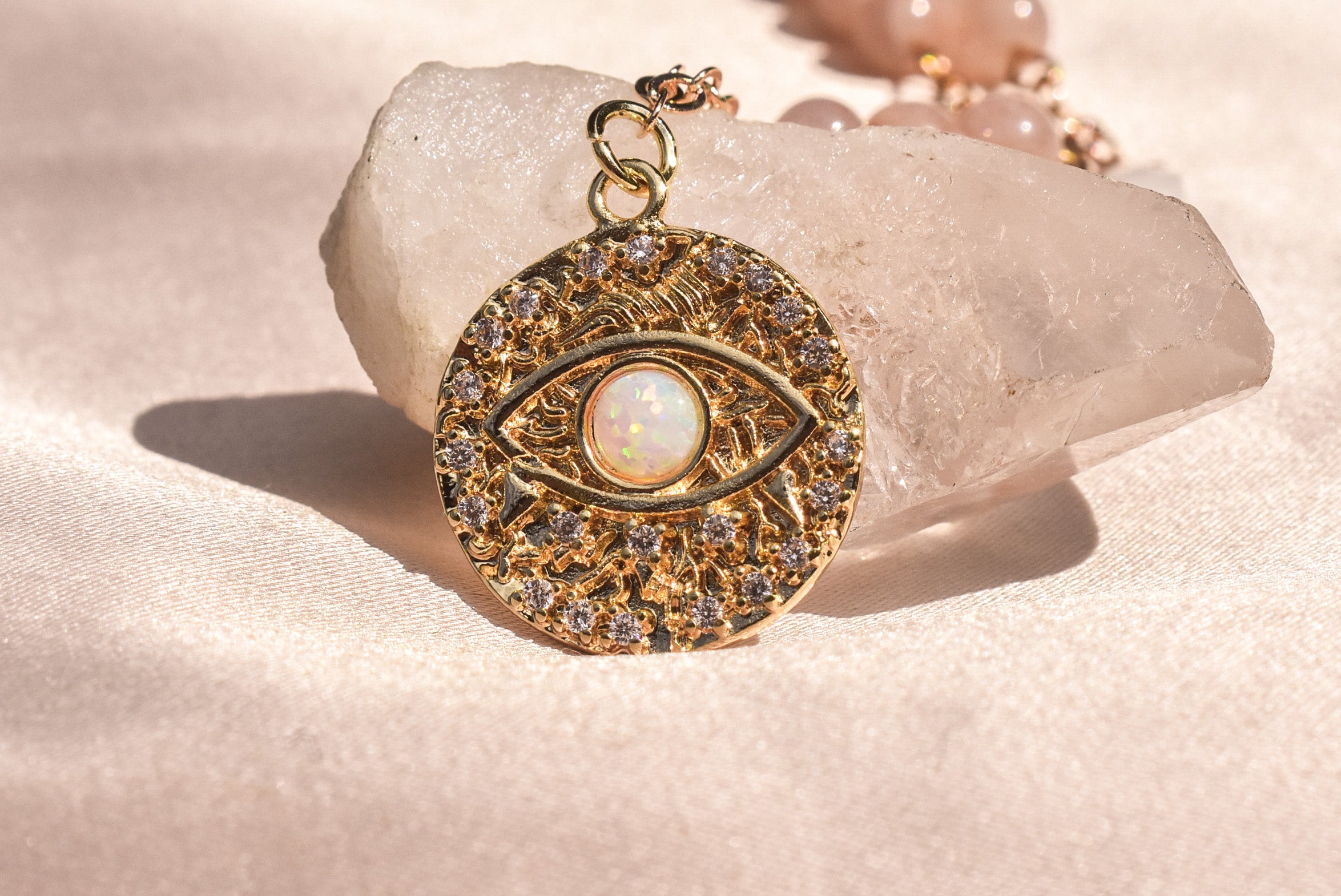Moonstone Evil Eye Necklace 14k Gold Filled