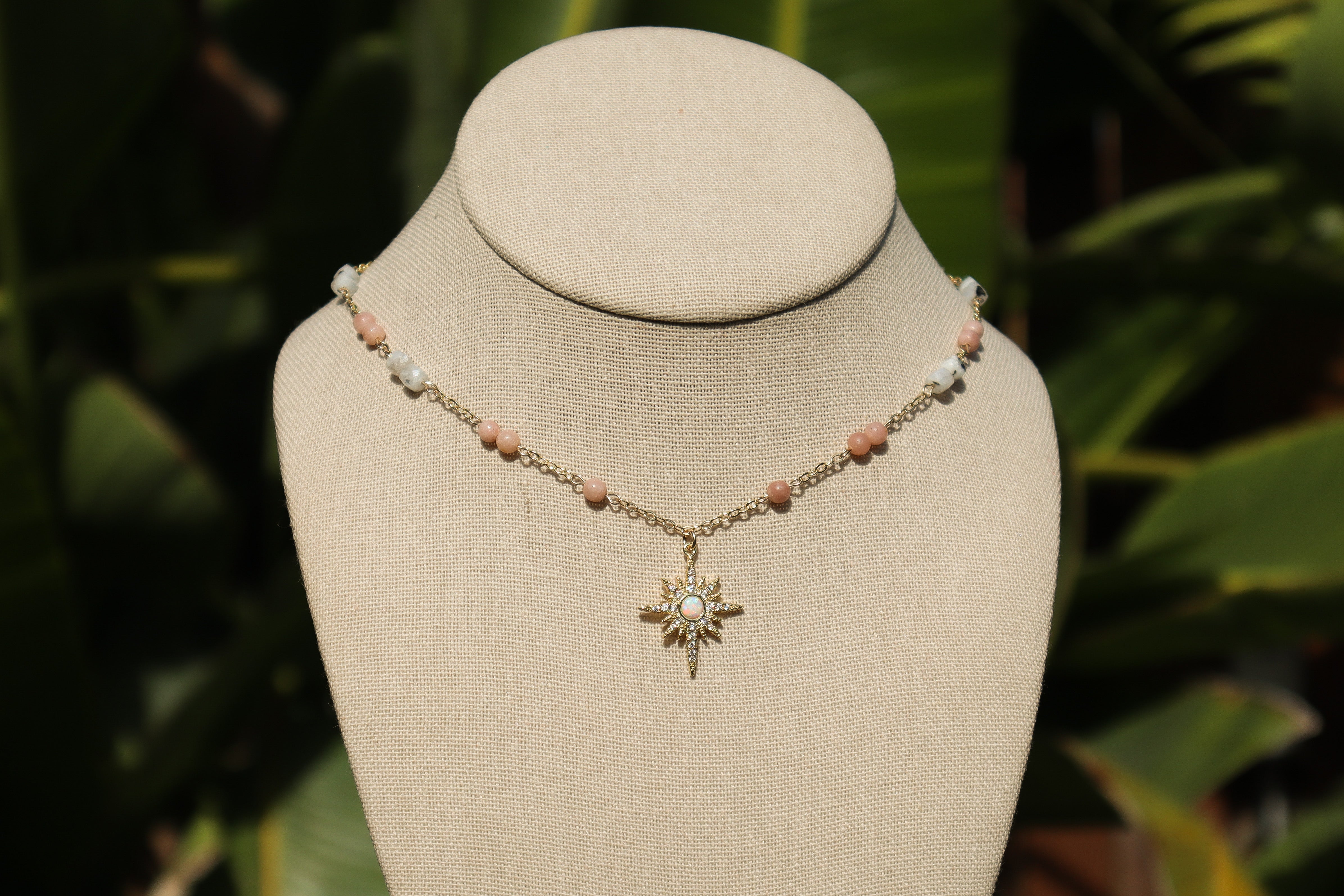 Pink Opal & Moonstone Necklace Gold Filled