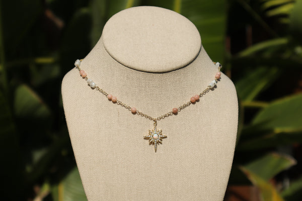 Pink Opal & Moonstone Necklace 14k Gold Filled