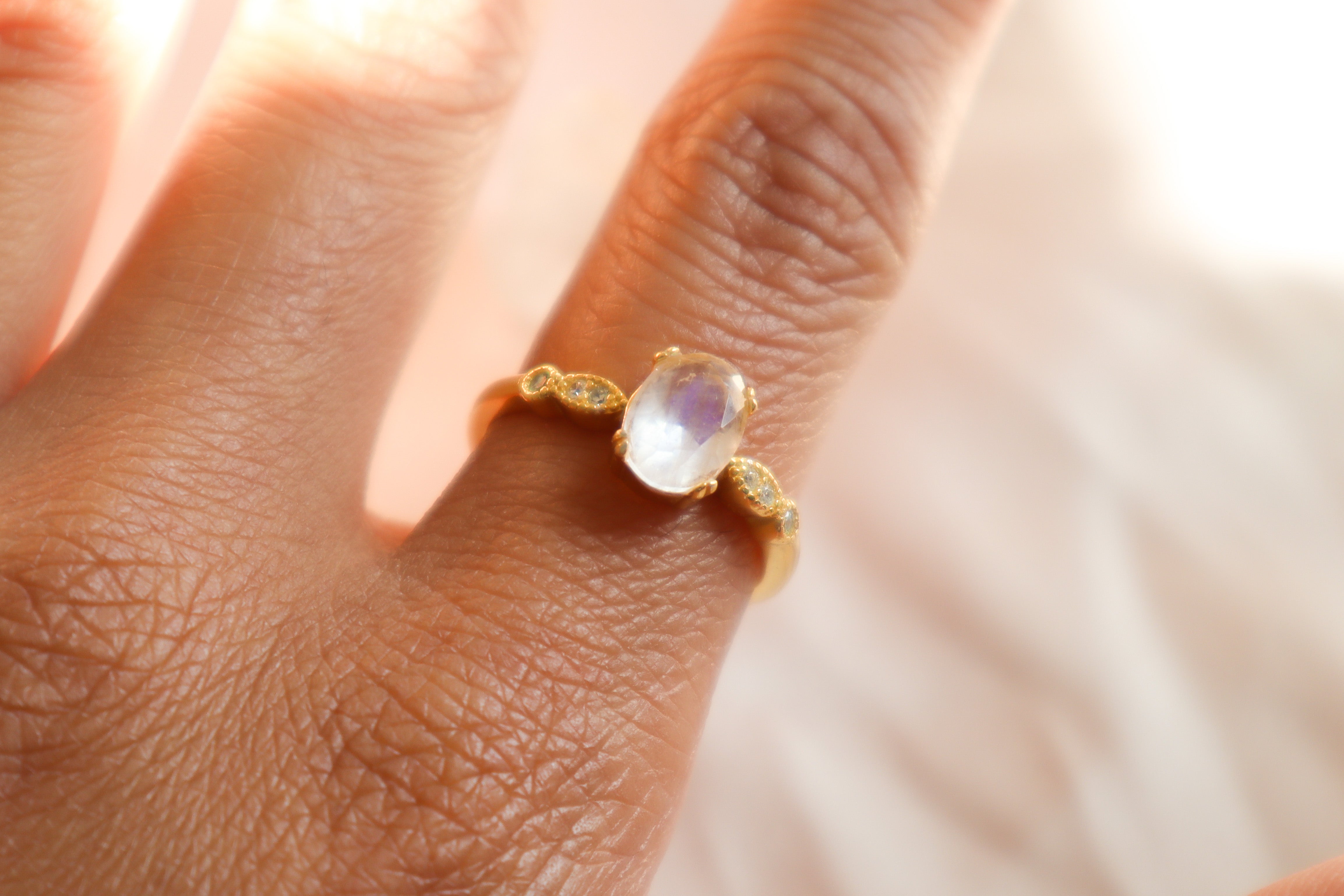 Moonstone Crystal 18k Gold Vermeil Ring