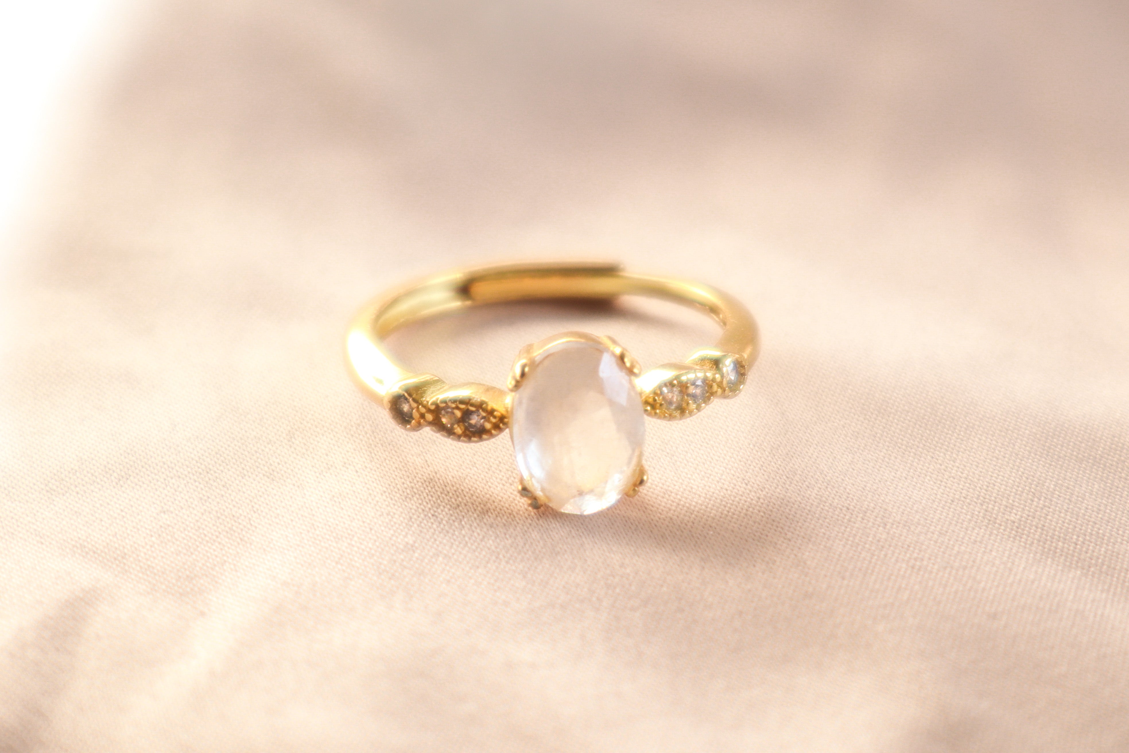 Moonstone Crystal 18k Gold Vermeil Ring