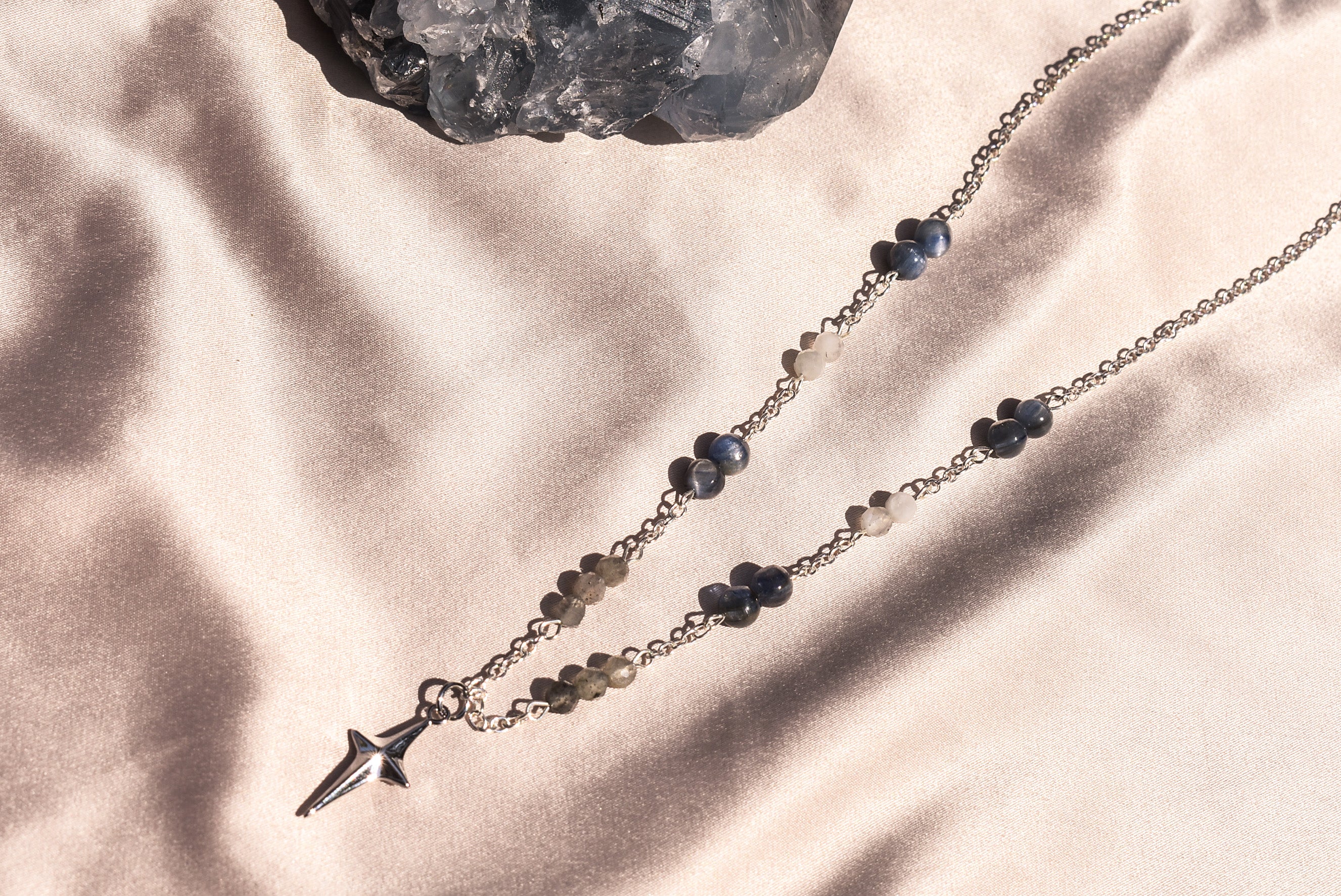 Labradorite, Moonstone, & Kyanite Sterling Silver Star Necklace