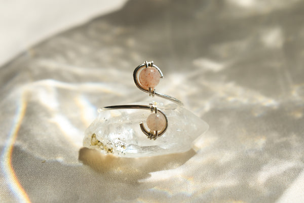 Peach Moonstone Sterling Silver Ring