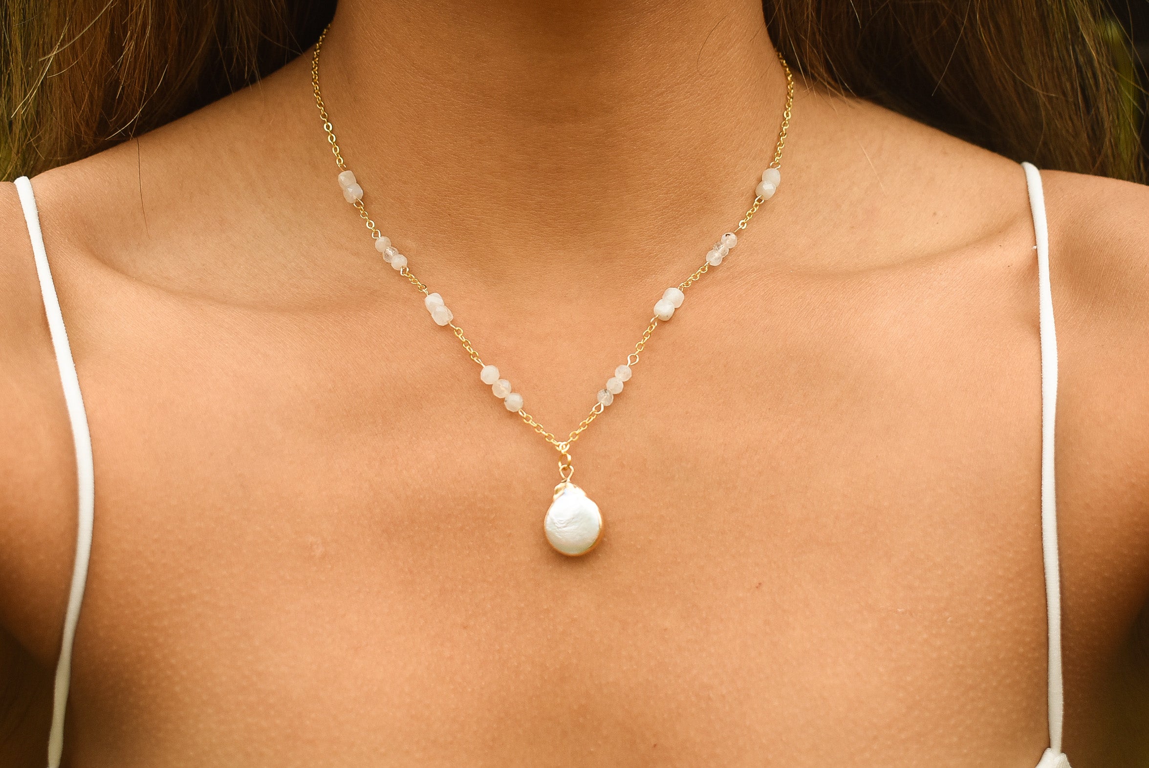 Pearl & Moonstone 14k Gold Filled Necklace