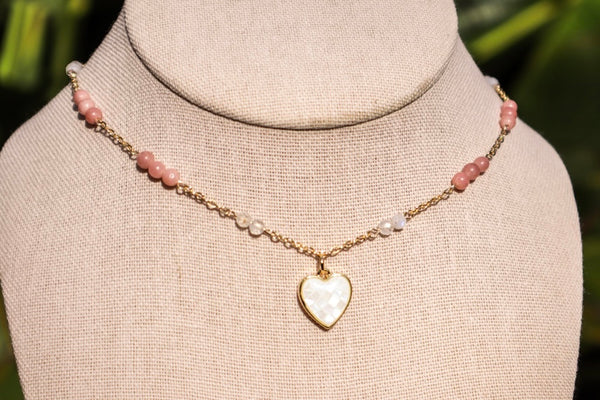 Pink Opal & Moonstone Gold Filled Necklace
