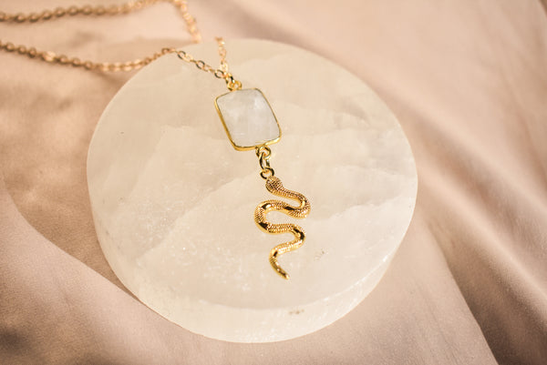 Moonstone Snake Serpent Necklace 14k Gold Filled
