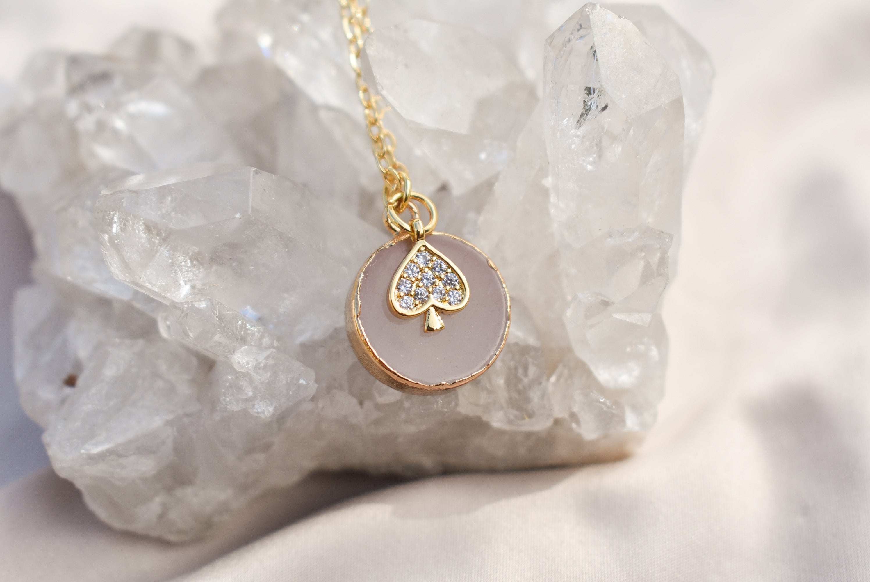 Rose Quartz Heart Necklace Gold Filled