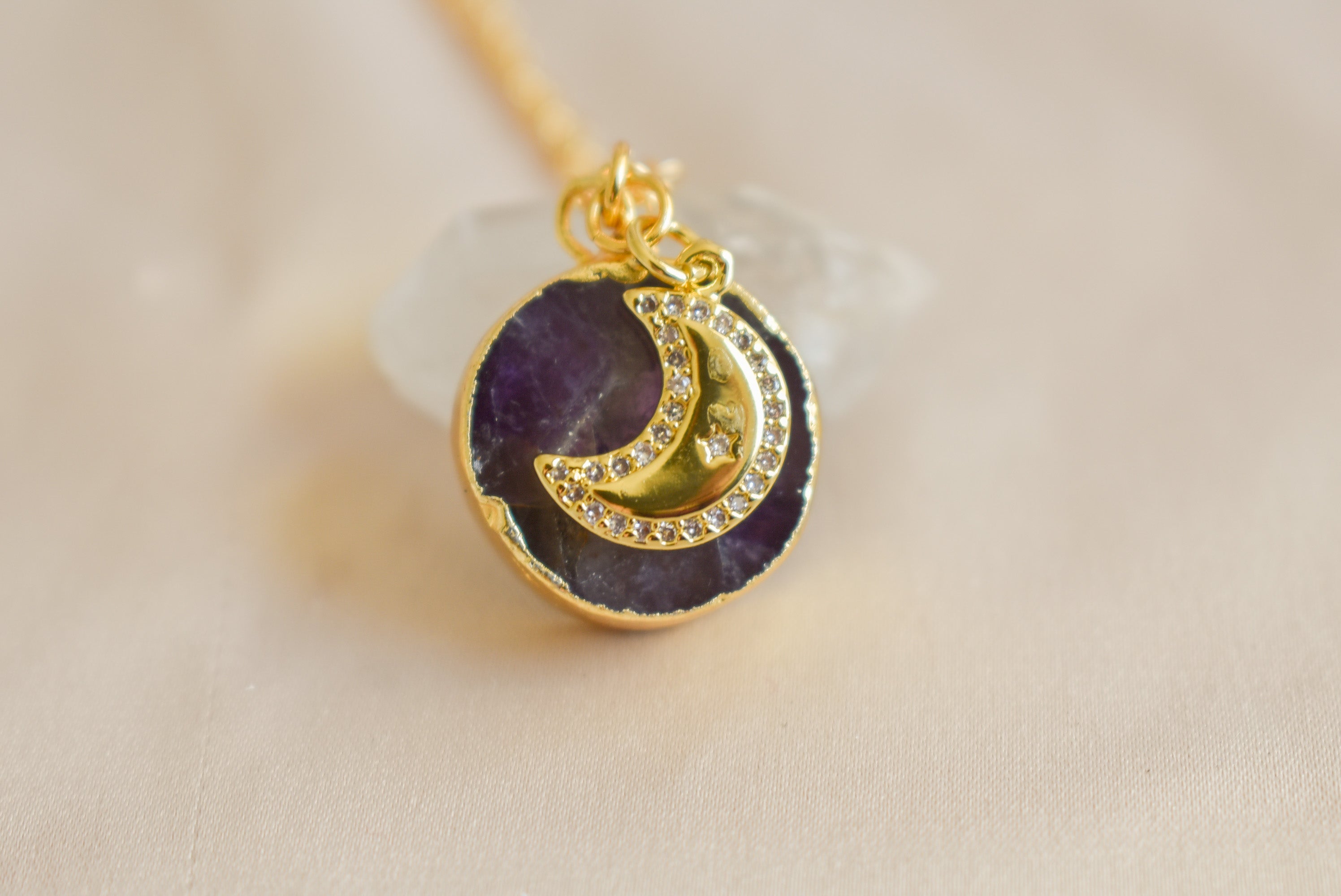 Amethyst Moon Necklace 14k Gold Filled