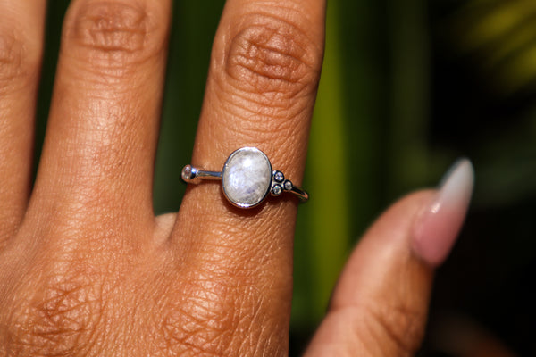 Rainbow Moonstone Ring 925 Sterling Silver
