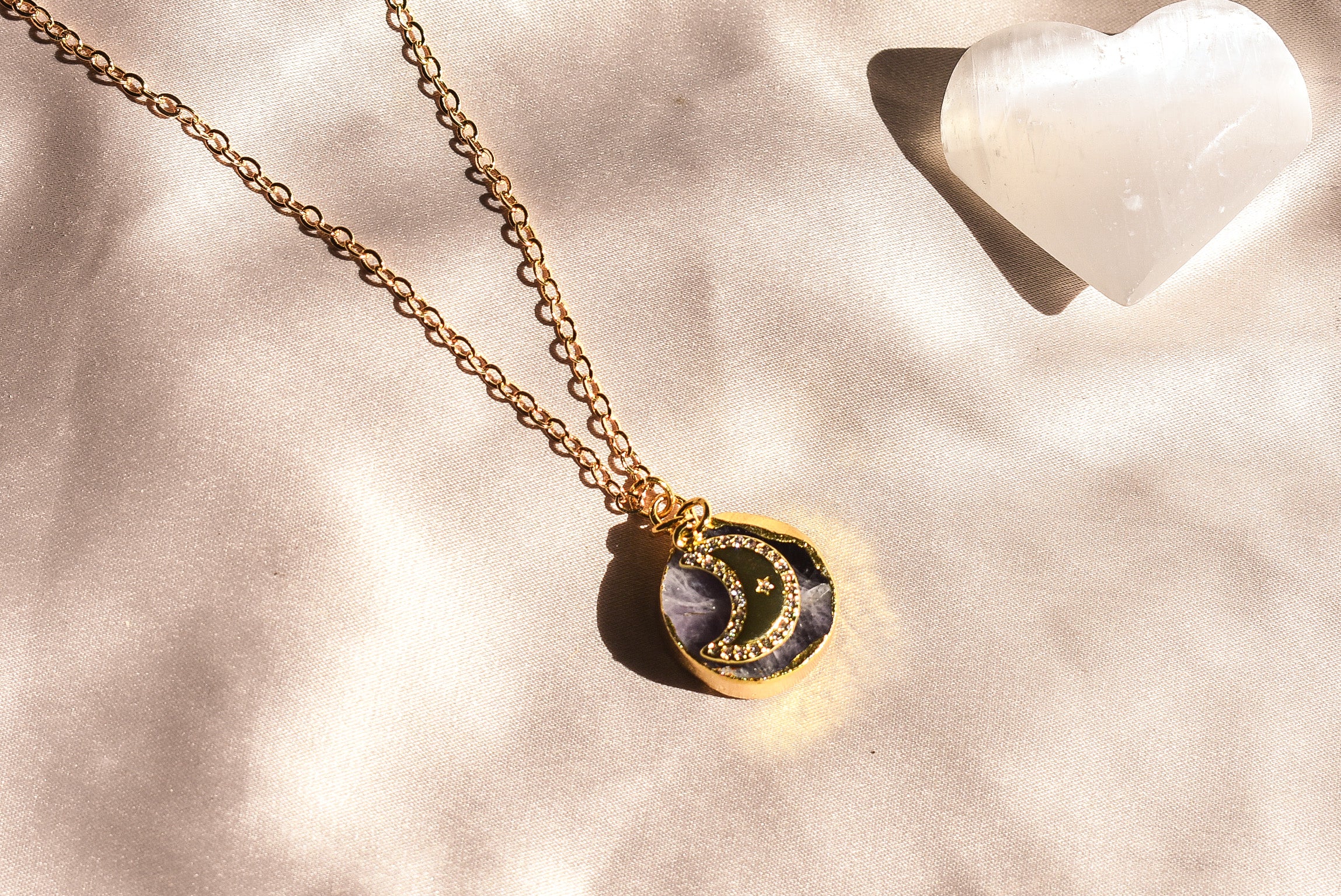 Amethyst Moon Necklace Gold Filled