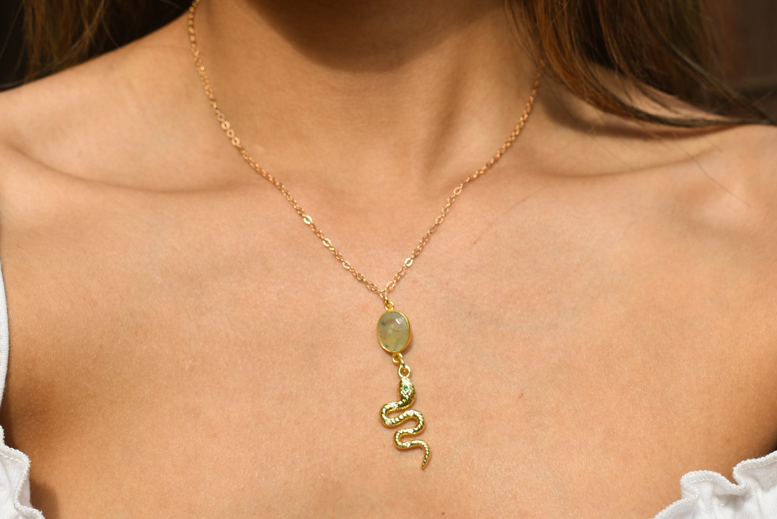 Prehnite Snake Serpent Healer 14k Gold Filled Necklace