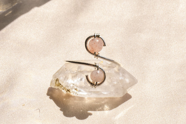 Peach Moonstone Sterling Silver Ring
